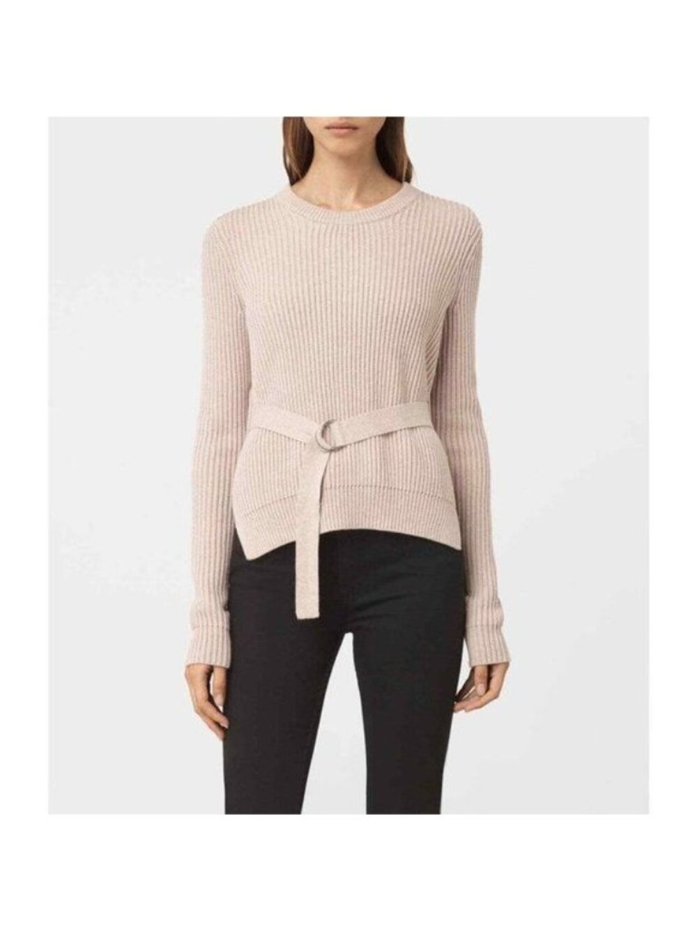 AllSaints East Jumper Ribbed Belted Slit Hem Sweater